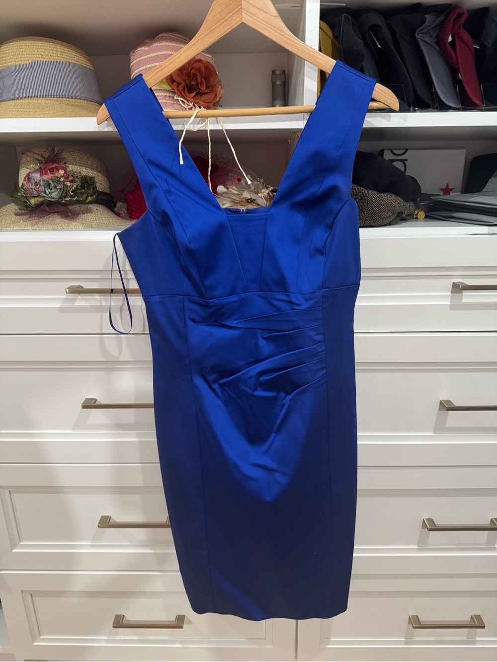 Calvin Klein Royal Blue V-Neck Midi Sheath Dress